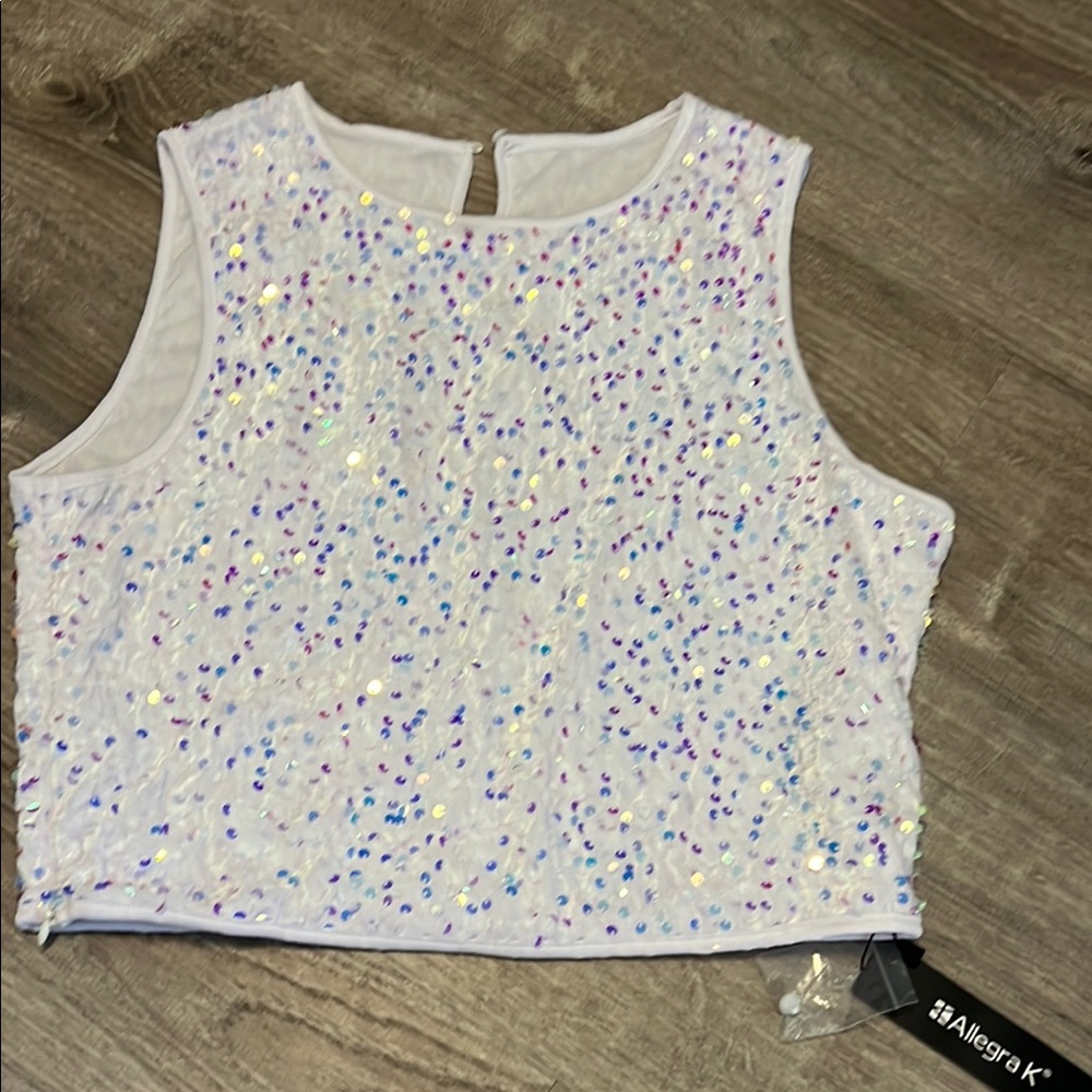 Allegra K White Sequin Crop Tank Top